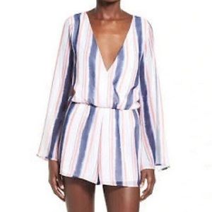 Leith Red Blue Stripe Long Sleeve Wrap Romper